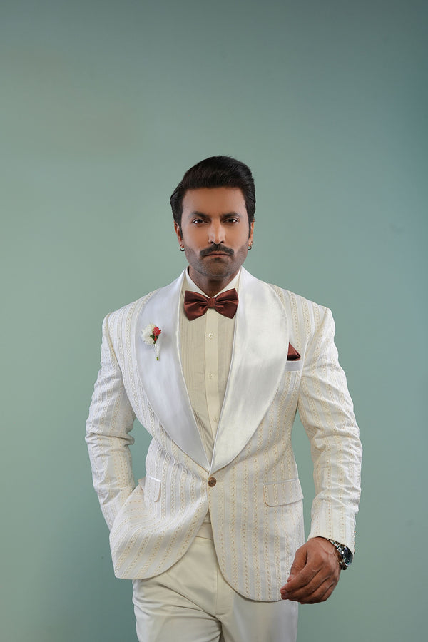 HF Designs Classic White Tuxedo with Satin Lapel