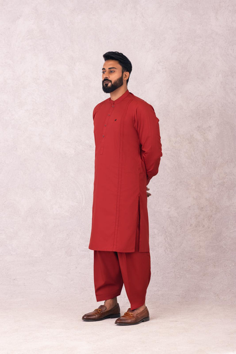 EGYPTIAN COTTON RED SUIT WITH COPPER BUTTON