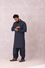 EGYPTIAN COTTON CHARCOAL GREY SUIT WITH BLACK METAL BUTTON