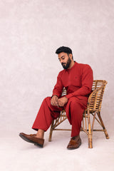 EGYPTIAN COTTON RED SUIT WITH COPPER BUTTON