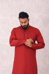 EGYPTIAN COTTON RED SUIT WITH COPPER BUTTON