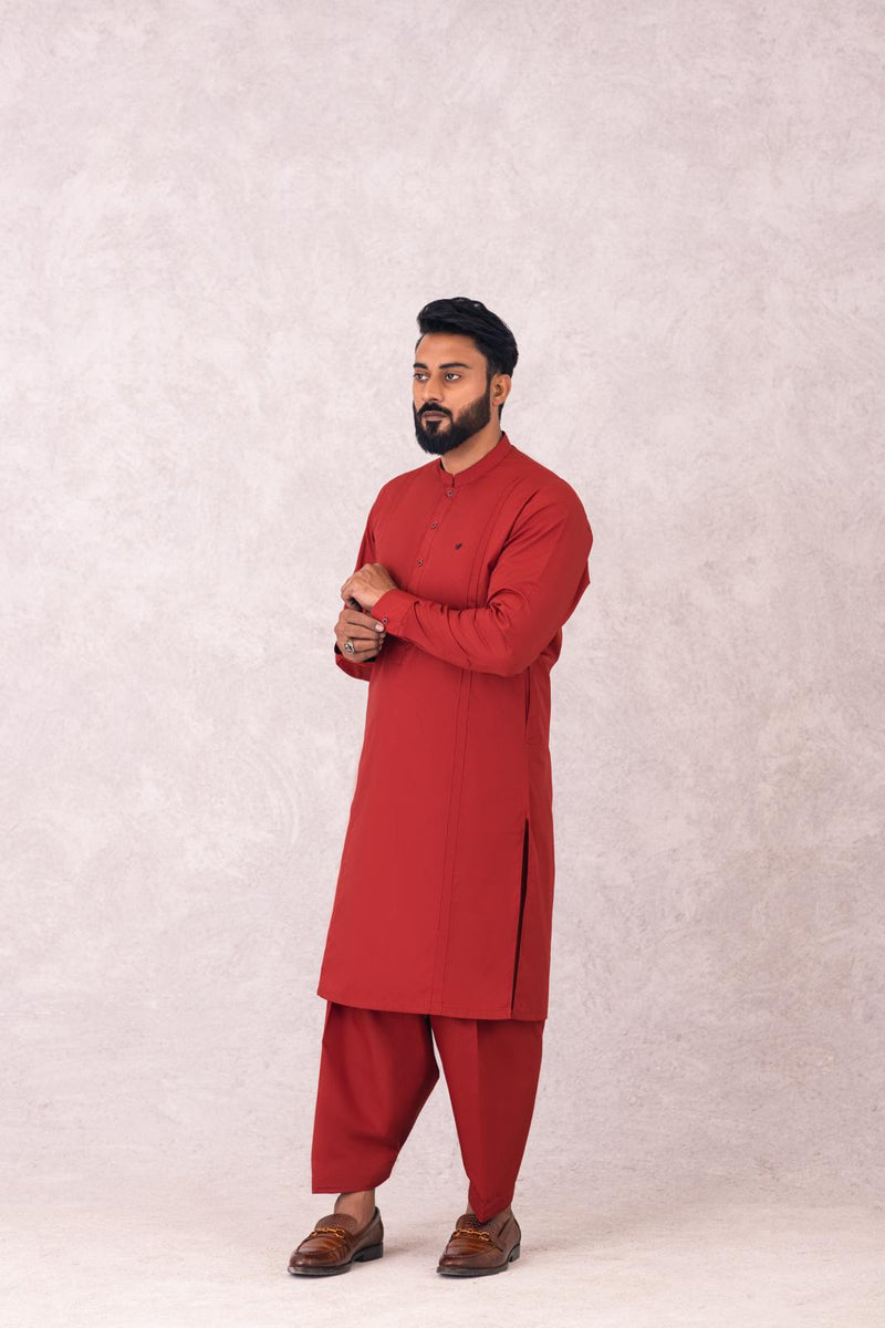 EGYPTIAN COTTON RED SUIT WITH COPPER BUTTON