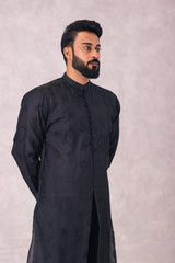 SHERWANI STYLE KURTA PAJAMA INDIAN RAW SILK CHIKEN KARI