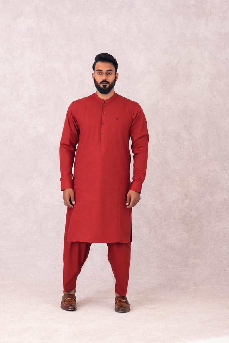 EGYPTIAN COTTON RED SUIT WITH COPPER BUTTON