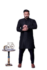 BLACK SEQUENCE EMBOSSED KURTA PAJAMA