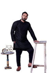 BLACK SEQUENCE EMBOSSED KURTA PAJAMA