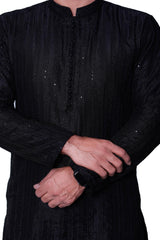 BLACK SEQUENCE EMBOSSED KURTA PAJAMA