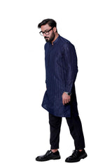 BLUE SEQUENCE EMBOSSED KURTA PAJAMA.